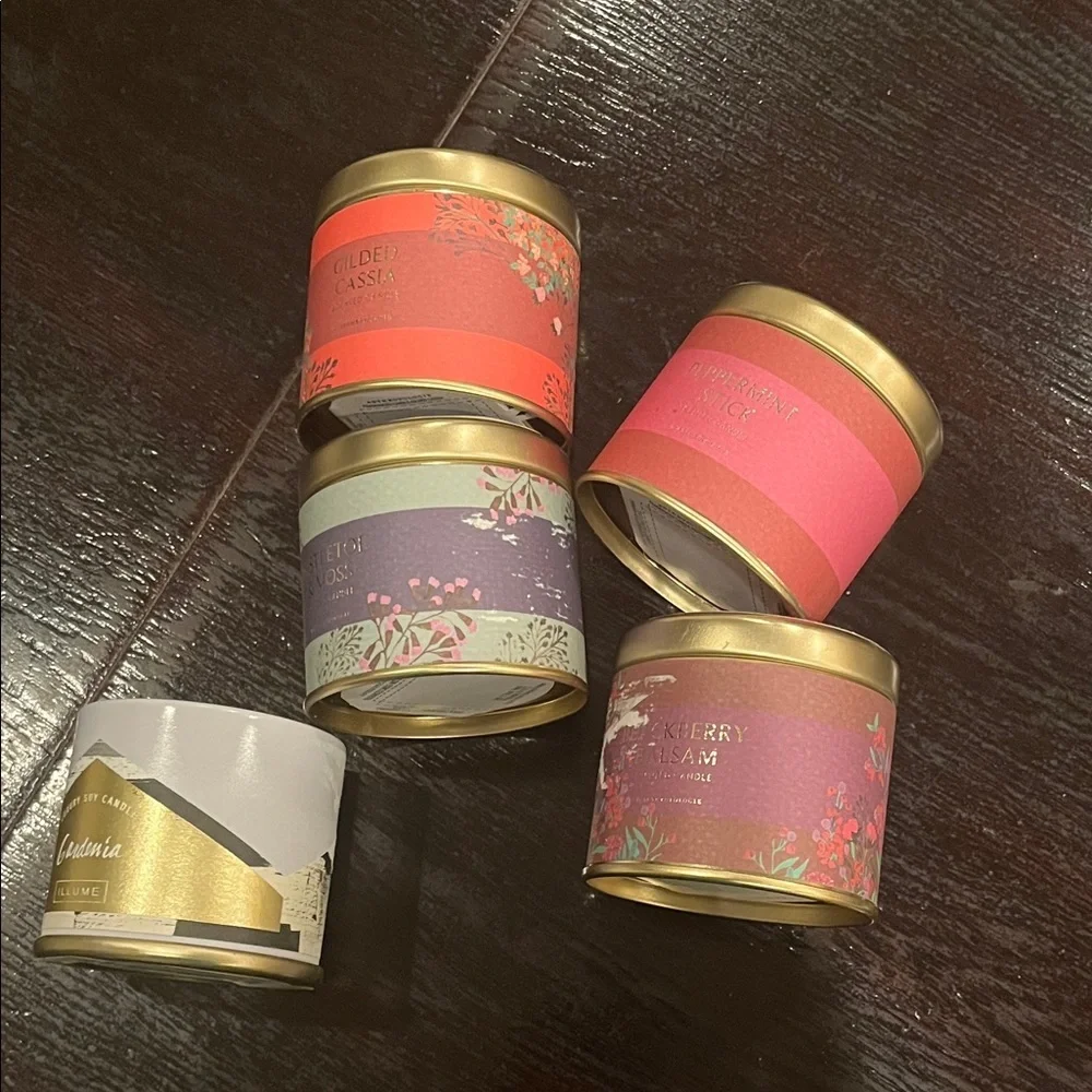 Anthropology new candles Set of 5 Decorative Scented Tin Candles